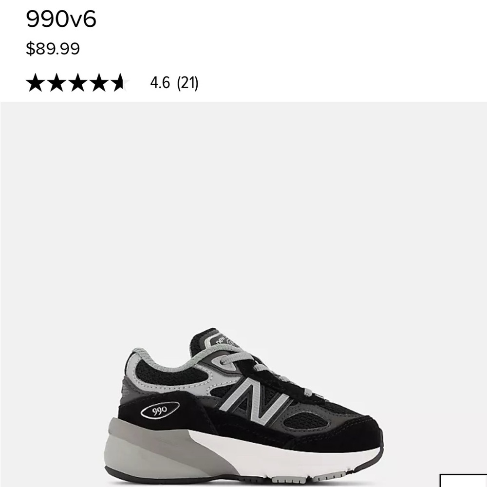 Infant New Balance 990v6 Black and Grey Size 5